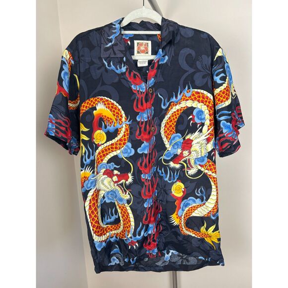 Vintage Men's Hawaiian Dragon 70s 80 Summer Camp Rayon Shirt M - Picture 1 of 3